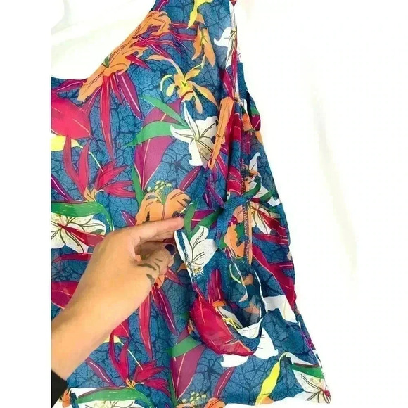 EUC Sheer Floral Top, Cutout Sleeves, Size Large #105 - Picture 4 of 15